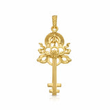 Green Tara Goddess Key Pendant in gold vermeil with lightning bolt and lotus Kaia Ra Spiritual Jewelry