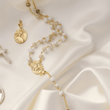 Joan of Arc Sovereignty Rosary White Crystals with Gold Accents