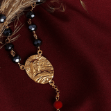 Mary Magdalene Black Madonna Rosary Black Crystals with Red Accents