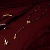 Mary Magdalene Black Madonna Rosary Black Crystals with Red Accents