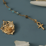 Mother Mary Rosary Light Blue Crystals with Gold Accents