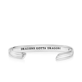 silver cuff bracelet with angel wings and dragon scales Kaia Ra Jewelry