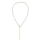 Mother Mary Rosary Light Blue Crystals with Gold Accents