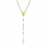 Mother Mary Rosary Light Blue Crystals with Gold Accents