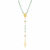 Mother Mary Rosary Light Blue Crystals with Gold Accents