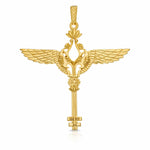 gold vermeil key pendant for goddess isis of Egypt with the ankh and lotus and Isis Wings jewelry