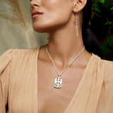 Mary Magdalene Cross of Camargue Pendant on Model Kaia Ra Jewelry