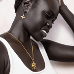 Mary Magdalene Cross of Camargue Pendant Kaia Ra Spiritual Jewelry on model