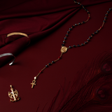 Mary Magdalene Black Madonna Rosary Black Crystals with Red Accents