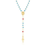 Mother Mary Rosary of Miracles Dark Blue Crystals with Red Accents