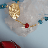 Mother Mary Rosary of Miracles Dark Blue Crystals with Red Accents