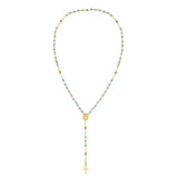 Mother Mary Rosary Light Blue Crystals with Gold Accents