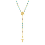 Mother Mary Rosary Light Blue Crystals with Gold Accents